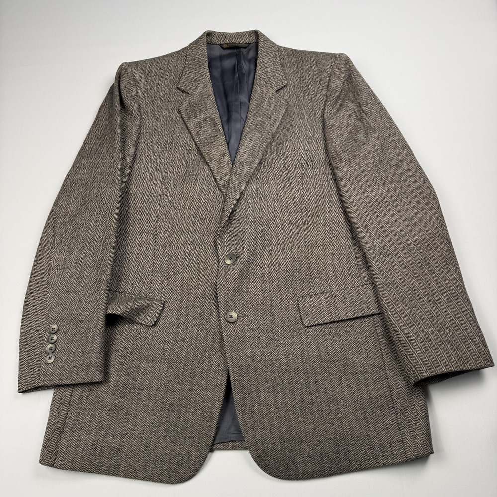 Vintage Christian Dior Blazer Mens 40 Brown Herringbone Tweed Sport Coat Jacket